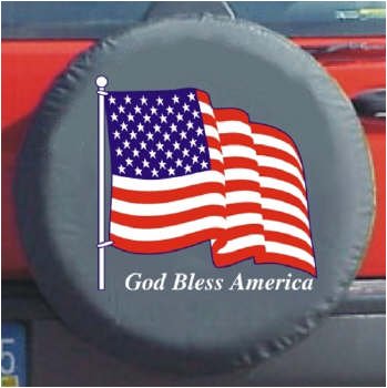 Black Bungee Spare Tire Cover (God Bless America and American Flag) Tire Covers Skintight 10000-ST-1002
