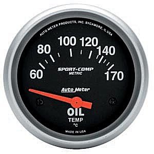 Auto Meter Sport-Comp Analog Gauges Gauge, Sport-Comp, Oil Temperature, 60-170 Degrees C, 2 5/ 8 in., Analog, Electrical, Each Boost Gauges Auto Meter 3543-M