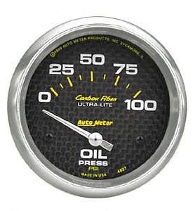 Auto Meter 4827 Carbon Fiber Electric Oil Pressure Gauge Oil Pressure Auto Meter 4827
