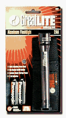 Greatlite Aluminum Flashlight With 2 AA Batteries Handheld (Standard) Flashlights Great Neck GRN32021