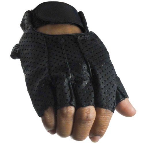 Men's Fingerless Perforated Naked Cowhide Leather Gloves with Gel GL2090 L Gloves Jafrum GL2090-L