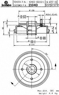 Brembo 21040 Rear Brake Drum Drums Brembo 21040