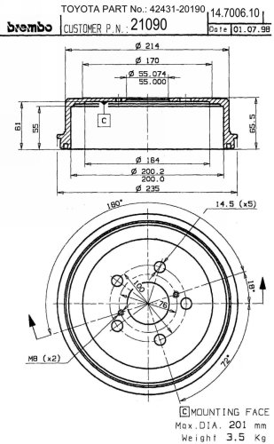 Brembo BDR21090  Toyota Brake Drum Drums Brembo 21090