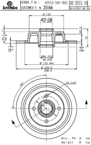 Brembo BDR25166 Honda Brake Rotor Rotors Brembo 25166