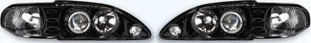 94-98 FORD MUSTANG EURO PROJECTOR HEADLIGHT, one set (left and right included), Mist Black & Clear w/ Halo Rim (1994 94 1995 95 1996 96 1997 97 1998 98) FD9498PHL3 Lenses Parts Train FD9498PHL3-ford-must