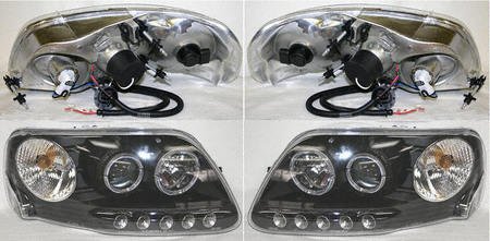 97-02 FORD F150 PICKUP EURO PROJECTOR HEADLIGHT TRUCK, one set (left and right included), Mist Black & Clear w/ Halo Rim/LED (1997 97 1998 98 1999 99 2000 00 2001 01 2002 02) FD9702PHL3 Performance Lenses Parts Train FD9702PHL3-ford-f150