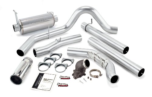 Banks Power 48654 Monster Exhaust System; 4 in. In/Out; Incl. Turbine Outlet Pipe/Intermediate Pipe/Tailpipe/Muffler/5 in. Double-Wall Tip w/Power Elbow; Stainless Steel; Single; Exhaust & Emissions Banks Power 48654