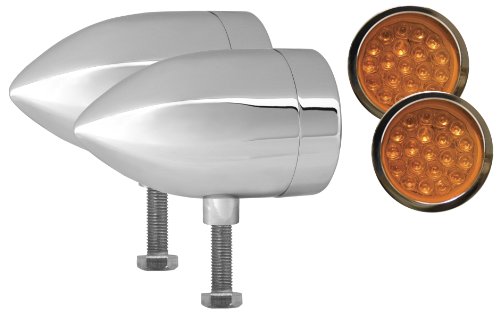 Adjure NS24017-A3 Beacon 2 Amber Lens 3-Wire Flush Mount Smooth Chrome Target LED Motorcycle Bullet Light - Pair Headlight Bulbs & Assemblies Adjure NS24017-A3