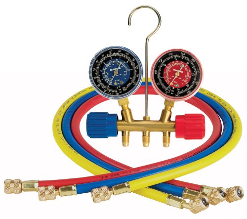 Robinair 40153 Side-Wheel Manifold Gauge with 1/4 Fittings and 36 Hose Set Air Conditioning Line Repair Tools Robinair 40153