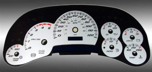 US Speedo SS1200542D US Speedo Daytona Edition Color Replacement Gauge Face Kit; 120 MPH; 5000 RPM; Gauge Face Color- Silver; Categories US Speedo SS1200542D