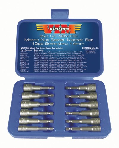 VIM Tools NSM100 12-Piece Metric Power Drive Nut Setter with Magnetic and Hollow Point Drivers Nut Drivers Vim Products NSM100