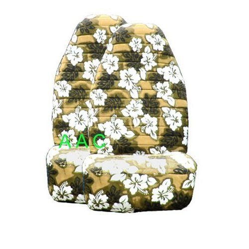 2 Hawaiian Hibiscus Seat Covers - Hawaii Tan Accessories YS SC07H2TN