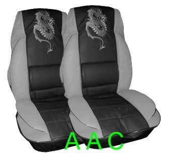 A Set of 2 Front Bucket Dragon Cushion Seat Covers with Lumbar Support - Grey Accessories YS SC15DGY