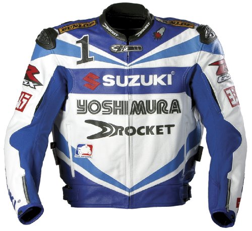 Joe Rocket Suzuki Factory Racing Replica Mens Leather Motorcycle Jacket White/Blue/Sky Blue 48 Jackets & Vests Joe Rocket SULL 552-0748