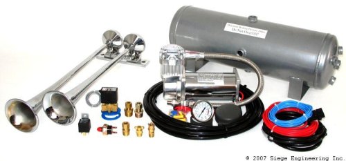 2 TRUMPET TRAIN HORN & 200psi 3 GALLON AIR SYSTEM Electrical Siege Engineering SS12V04-AS12LSV380C