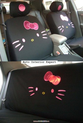 10PCS HELLO KITTY W/BOWKNOT UNIVERSAL CAR SEAT COVER SET BLACK H02 Accessories Unknown H02