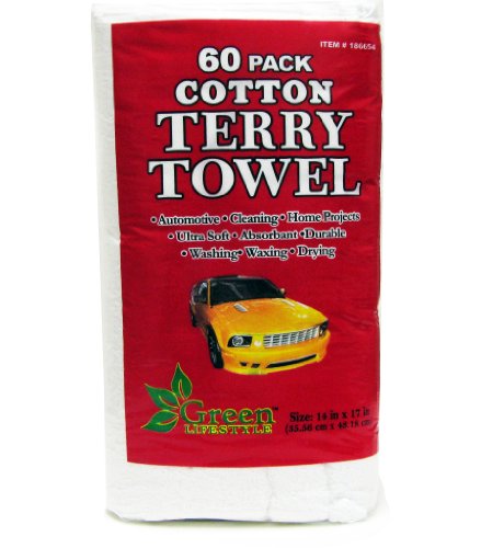 Green Lifestyle AM-RTT60 White 100% Cotton Terry Towel, (Pack of 60) Chamois GREEN LIFESTYLE AM-RTT60