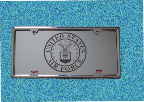 US AIR FORCE LASER ENGRAVED MIRROR ACRYLIC LICENSE PLATE WITH CHROME FRAME & CLEAR COVER Frames HotSpotBuys US AIRFORCE PL