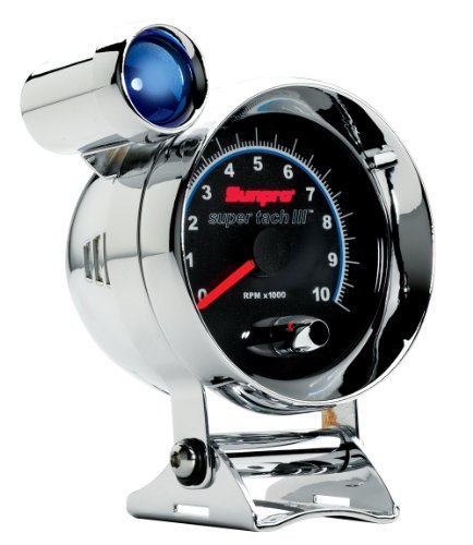 Sunpro CP7915 Super Tach III 3 3/8 Chrome Bezel/Black Face Tachometer with Shift Light Shift Light Actron CP7915
