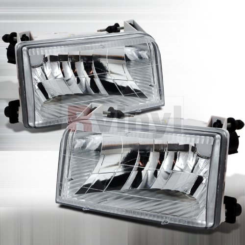 Ford F-250 1992 1993 1994 1995 1996 Euro Headlights - Chrome Headlight Bulbs Spec-D Tuning LH-F15092-DP--