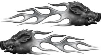 Full Color Reflective Leroy the Hog Gray Flame Decals Decals Weston Signs WSCHOG001_BLUE_S