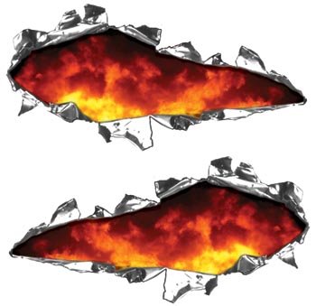 Ripped / Torn Metal Look Decals With Real Fire Decals Weston Signs WSCRIP_001_FIRE_S