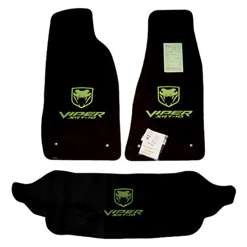 Dodge Viper Trunk & Floor Mats SRT10 Black with Snake Skin Green Logos Set 2008 2009 2010 Custom Fit High-End Motorsports HEM72