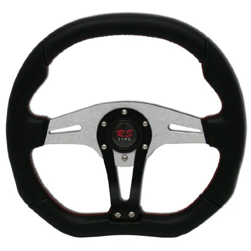 UNIVERSAL 350mm STEERING WHEEL BLACK/SILVER SPOKES ALL BLACK LEATHER Steering System Unknown 7908