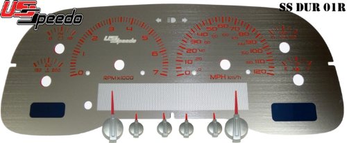 US Speedo SS DUR 01R - Stainless Steel With Red Numbers - 7000 RPM 120 MPH - for: Dodge Dakota Durango Dash Accents US Speedo SS DUR 01R
