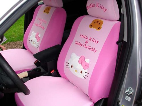 Holiday Season- FREE upgrade any shipping service to PRIORITY MAIL (only takes about 2-3days.) Teddy Bear & Hello Kitty Universal Car Front Seat Cover - 6pcs Full Set... *Pink* - Free Gift of Non-slip Dash Grip Pad Mat Accessories Deco