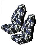 A Set of 2 Universal-fit Hawaiian Front Bucket Seat Covers for SUV / Truck Seats with Armrest - Blue Hawaiian Hibiscus Floral Print Accessories SC07H3BU
