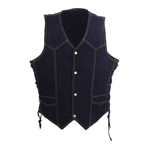 Men's Black Denim Motorcycle Vest MV103 Black L Jackets & Vests Jafrum MV103Black-L