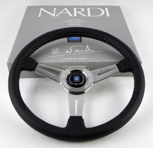 Nardi Steering Wheel - Classic - 360mm (14.17 inches) - Black Leather with White Stitching and Polished Spokes Part # 6061.36.3001 Steering System NARDI 6061.36.3001