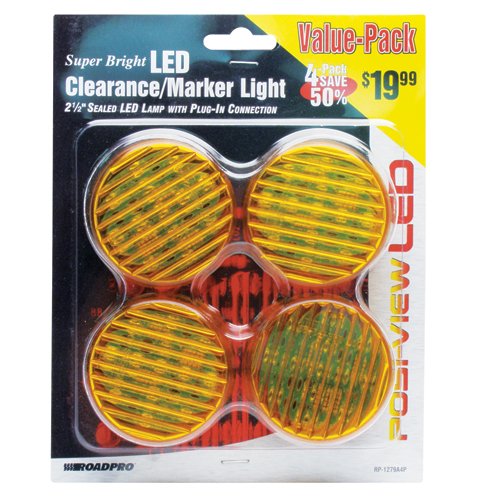 RoadPro RP-1279A4P Amber 2.5 LED Round Sealed Light, (Pack of 4) Turn Signal Bulbs RoadPro RP1279A4P