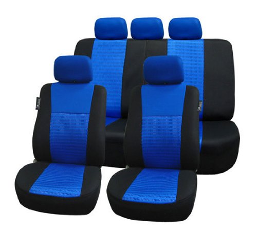FH-FB060115 Trendy Elegance Car Seat Covers, Airbag compatible and Split Bench, Blue / Black color Accessories fh FB060115BLUE