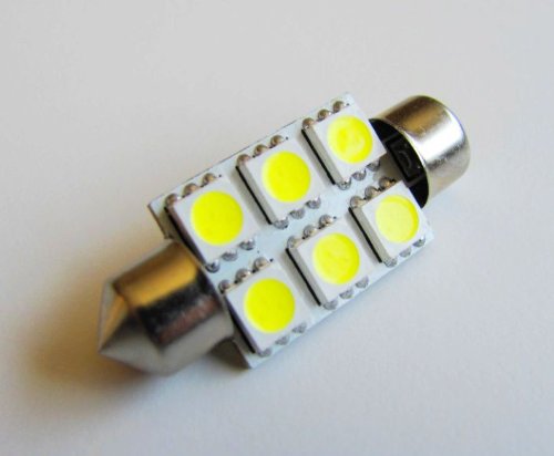 37mm High Power 6 SMD LED Festoon Dome Bulb White 12 Volt DC LED Bulbs CBconcept LED Festoon Bulb 37mm 6LEDs