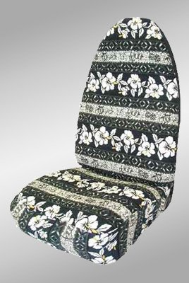 CUSTOM Saturn Astra Seat Covers - FRONT FULL SET: Sport Buckets w/ Adjustable Headrests and Driver's Lumber Adjustment (5 Door) (2008-2009) - Hawaiian Summer Breeze Black - Made in the USA Accessories Shear Comfort 103800000772