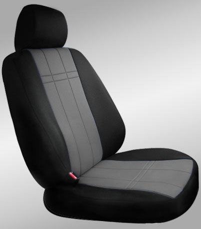 Shear Comfort Custom Nissan Titan Seat Covers - FRONT SEAT SET: Low Back Buckets w/ Inset Arms and Adjustable Headrests and Passenger Fold Flat (SE LE and Pro-4X) (2004-2009) - Neo-Supreme Black w/ Charcoal - Made in the USA Accessories Shear Comfort 300500001222