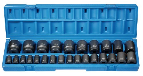 Grey Pneumatic (1726M) 1/2 Drive 26-Piece 12-Point Standard Length Metric Socket Set Drive Sockets Grey Pneumatic 1726M