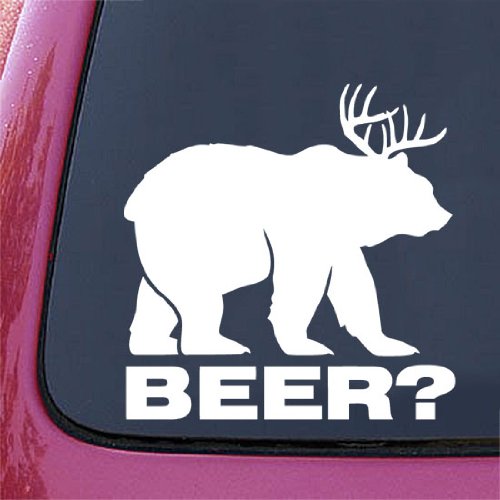 Bear + Deer = BEER? funny Sticker Decal Notebook Car Laptop 6 (White) Skins & Decals KickAssDecals 6x9 -1074