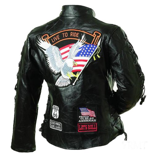 Diamond Plate Ladies' Rock Design Genuine Buffalo Leather Motorcycle Jacket Jackets PSB