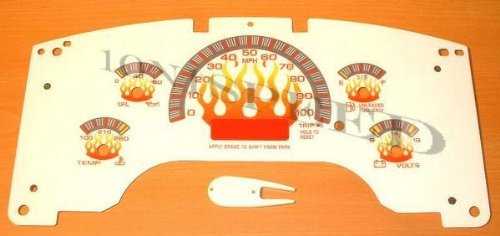 96 97 98 99 00 01 02 30 04 Chevy Astro, GMC Safari Van; 96 97 98 Chevrolet Express, GMC Savana White Face Gauges Glow Through Dash Kit - Flames Dash Accents APC 201002RF-FL