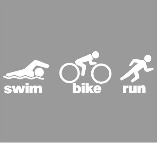 Triathlon - Swim Bike Run Decal Sticker - Size:2.0 x 7.0 inches - Color:White Decals Lucidchaos Graphics 99878ffffff02x0701s
