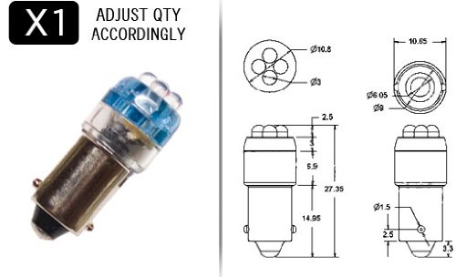 BLUE 4 point BA9 style LED replacement bulb Light Kit  BA9-BLUE