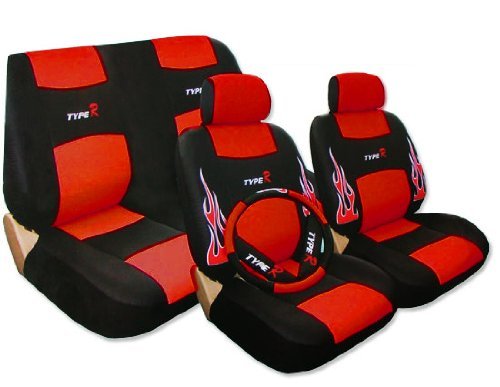 Universal Low Back Synthetic Leather Seat Covers with Embroidery Flame Logos Black and Red color Accessories yk ca-ui-121