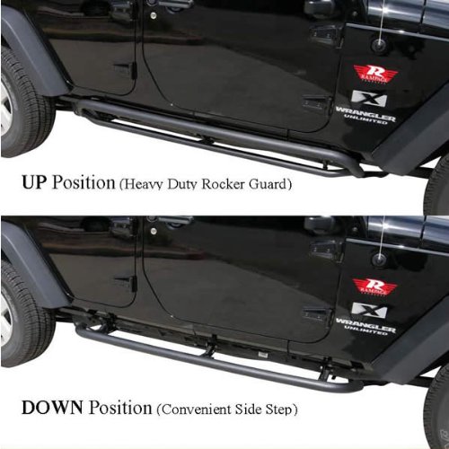 Rampage R88632 No Drill Convertible Rocker Guards For 2007-10 Jeep Wrangler JK 2 Door Entry Guards Rampage