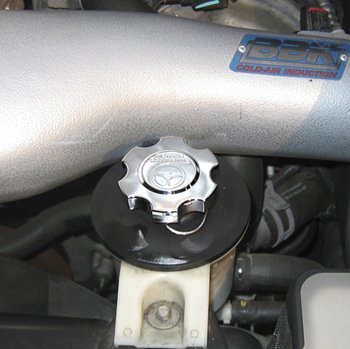 Ford Mustang Chrome Billet Power Steering Fluid Cap W/Safety Tether 2005, 2006, 2007, 2008, 2009 Power Steering Pump Caps OC Parts MU0039SC