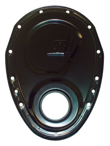 1955-95 Chevy Small Block 283-305-327-350-400 Steel Timing Chain Cover w/ Timing Tab - Black Covers CFR Performance HZ-4934-PBK-T