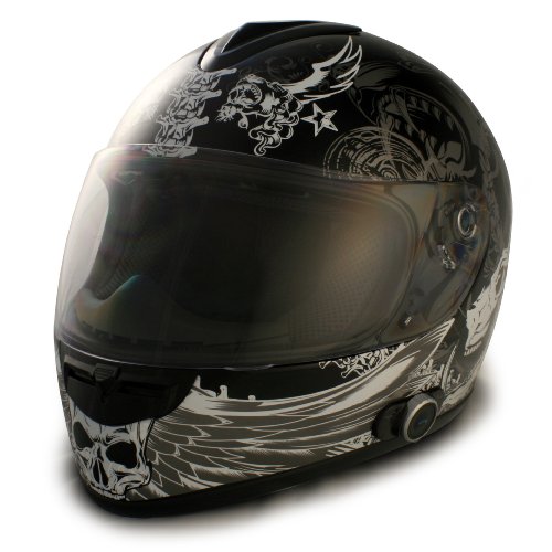 VCAN Blinc 136 Full Face Helmet with Dark Angel Graphics (Flat Black, Medium) Helmets VCAN V136B1DAFBM