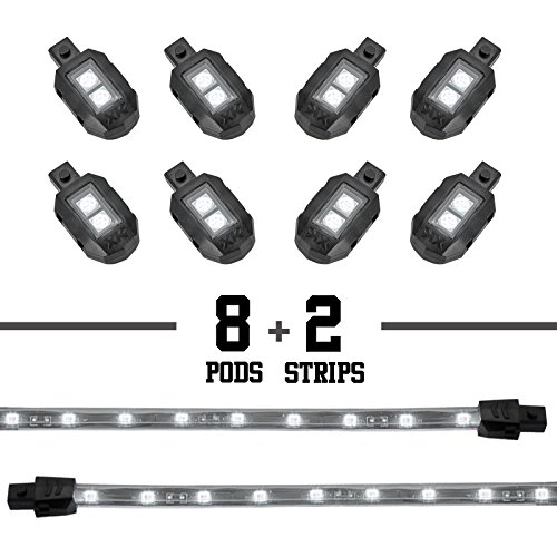 WHITE 8 Pod 2 Strip LED Universal Motorcycle Accent Neon Underglow Light Kit LED & Neon Lights XKGLOW XK034001